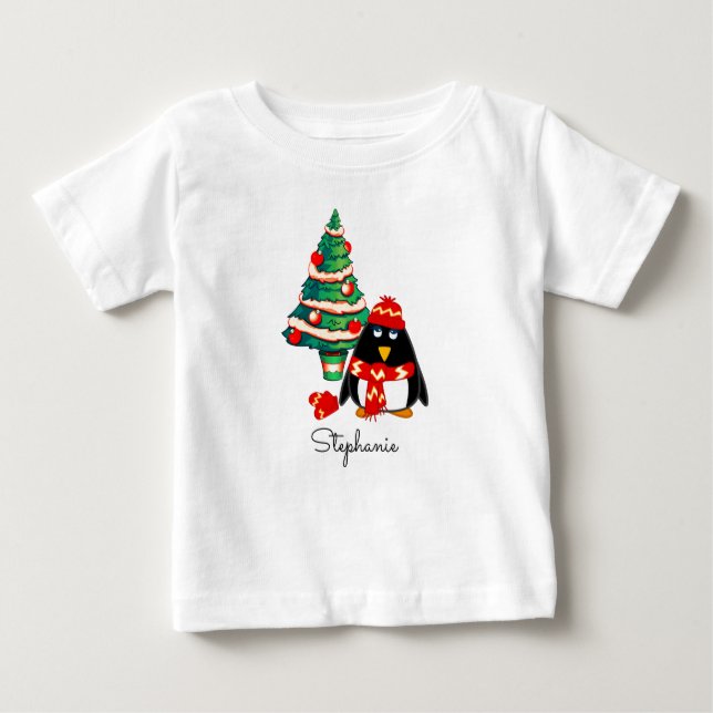 Niedlich Little Pinguin | Individuelle Name Weihna Baby T-shirt (Vorderseite)