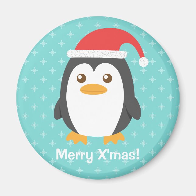 Niedlich Little Pinguin Weihnachtsmannmütze Weihna Magnet (Vorne)