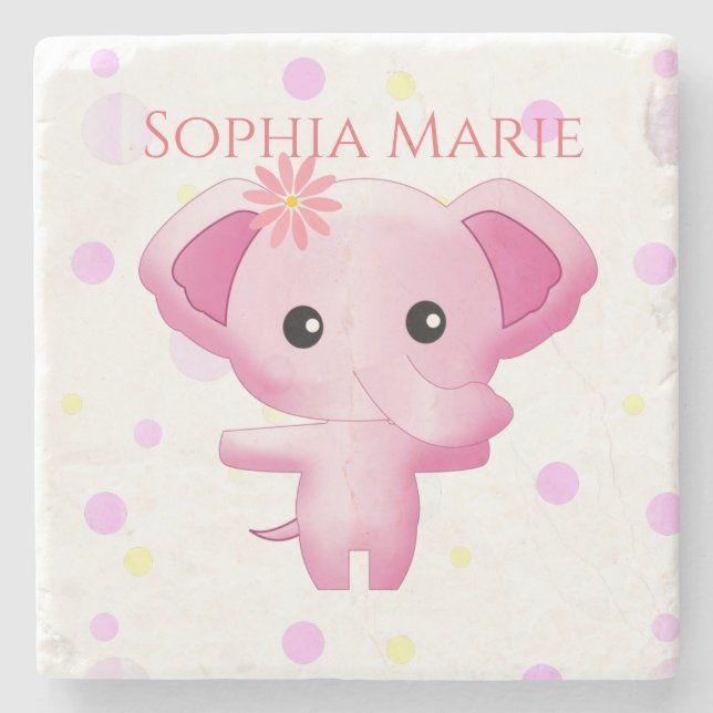 Niedlich Little Pink Baby Elephant Steinuntersetzer (Vorderseite)