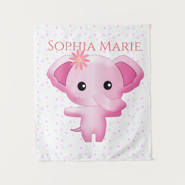Niedlich Little Pink Baby Elephant Wandteppich (Vorderseite)