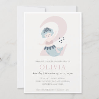 Niedlich Little Pink Blue Mermaid 2. Geburtstag Ei Dankeskarte