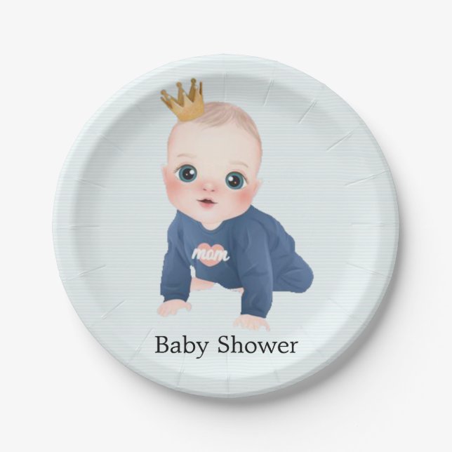 Niedlich Little Prince Baby Boy Dusche Pappteller (Vorderseite)