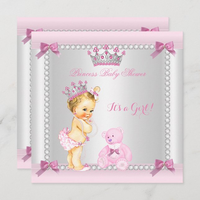 Niedlich Little Princess Baby Shower Girl Blonde Einladung (Vorne/Hinten)