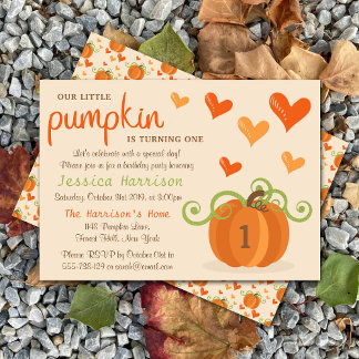 Niedlich Little Pumpkin 1. Geburtstag Einladungen