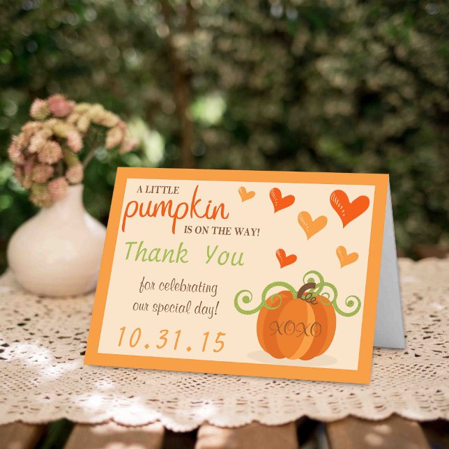 Niedlich Little Pumpkin Baby Dusche Danke Karten (Von Creator hochgeladen)
