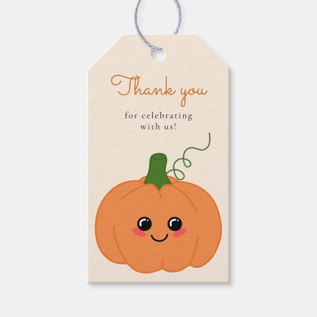 Niedlich Little Pumpkin Fall Baby Dusche Danke Geschenkanhänger (Vorderseite)