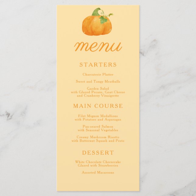 Niedlich Little Pumpkin Fall Baby Dusche Menükarte (Vorderseite)