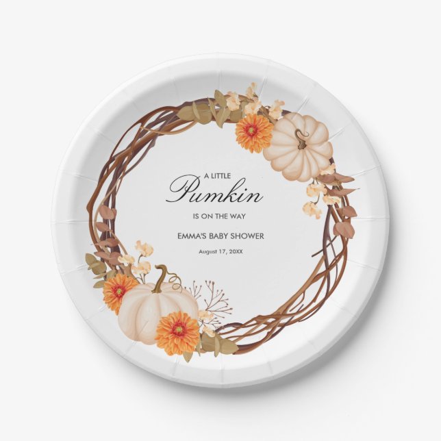 Niedlich Little Pumpkin Fall Baby Dusche Pappteller (Vorderseite)