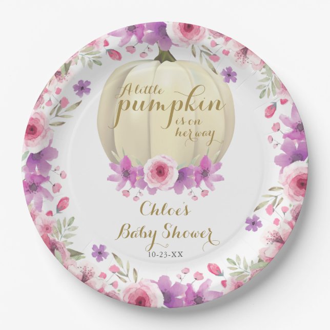 Niedlich Little Pumpkin Floral Baby Dusche Pappteller (Vorderseite)