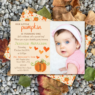 Niedlich Little Pumpkin Foto 1. Geburtstag Einladu Einladung