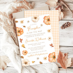 Niedlich Little Pumpkin Gingham Fall Baby Dusche Einladung