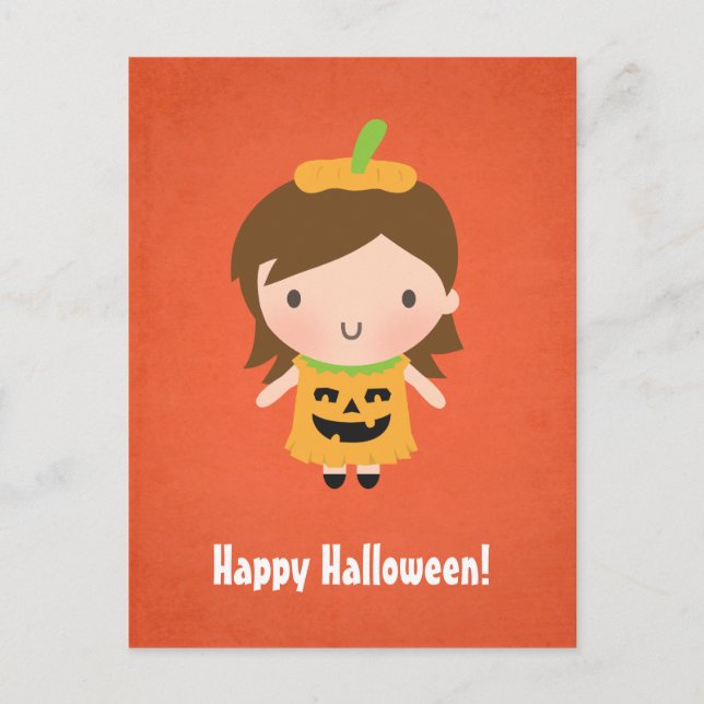 Niedlich Little Pumpkin Girl Kids Halloween Postkarte (Vorderseite)