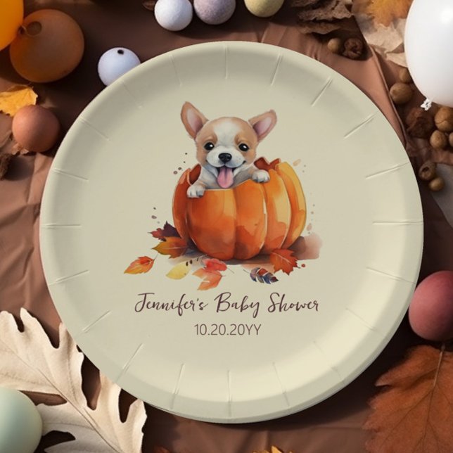 Niedlich Little Pumpkin Puppy Baby Dusche Pappteller (Little Pumpkin Baby Shower Paper Plate)