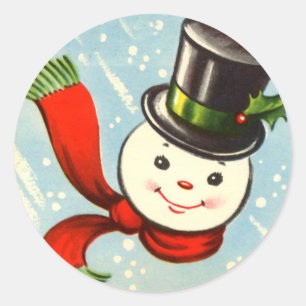 Niedlich Little Retro Snowman Runder Aufkleber