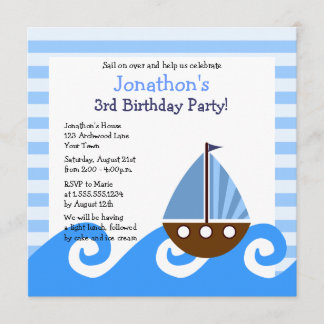 Niedlich Little Sailboat Blue Birthday Invite 5,25 Einladung