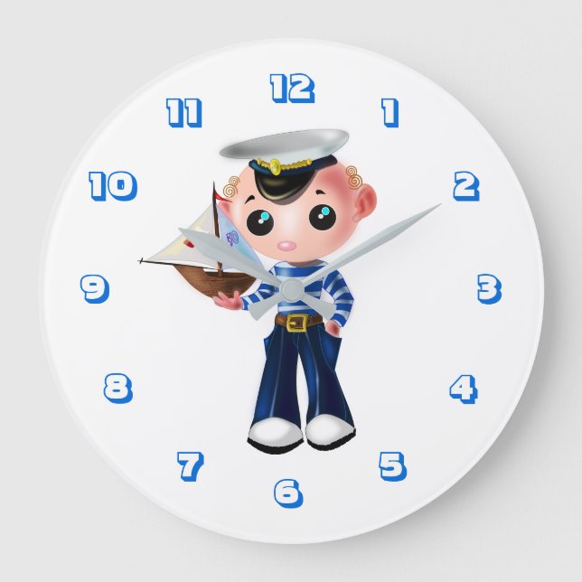 Niedlich Little Sailor Große Wanduhr (Vorderseite)