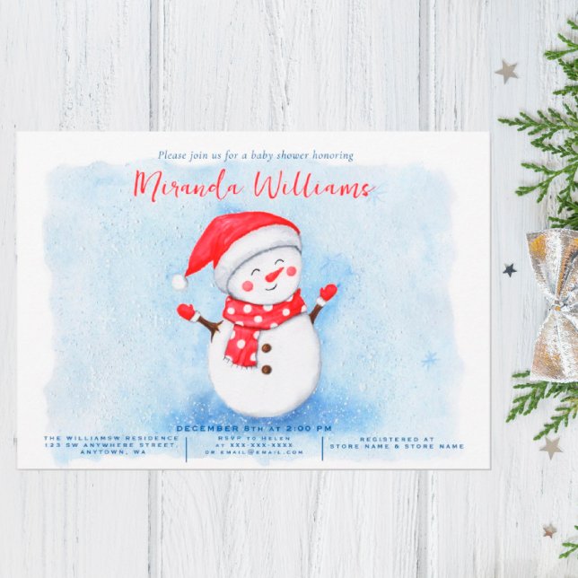 Niedlich Little Snowman Watercolor Winter Babydusc Einladung (I wish you happiness!!!)