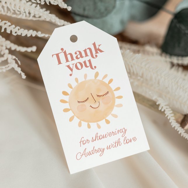 Niedlich Little Sun Boho Babydusche Vielen Dank Geschenkanhänger (Cute Little Sun Boho Baby Shower Thank You Gift Tags)