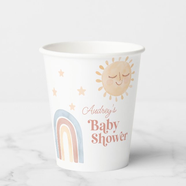 Niedlich Little Sun & Rainbow Baby Dusche Pappbecher (Vorderseite)