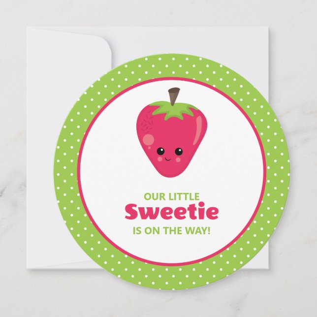 Niedlich Little Sweetie Strawberry Baby Dusche Einladung (Vorderseite)