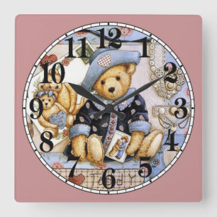 Niedlich Little Teddy Bear Quadratische Wanduhr