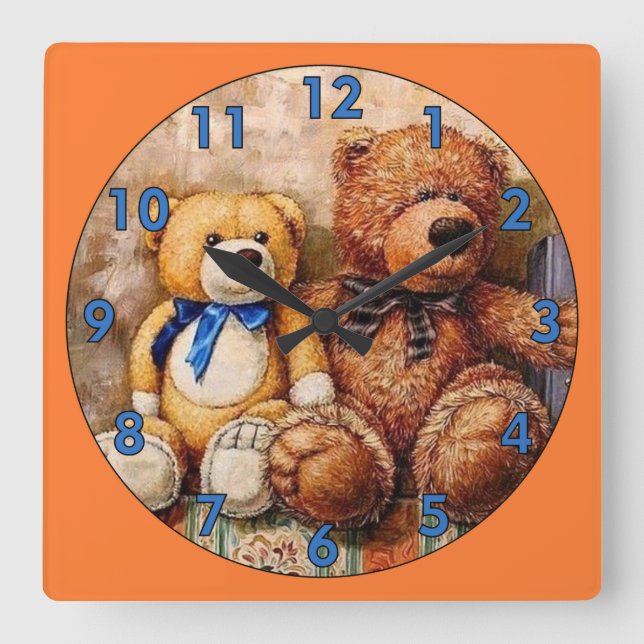 Niedlich Little Teddy Bears Quadratische Wanduhr (Vorderseite)