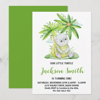 Niedlich Little Turtle Watercolor Geburtstagsparty Einladung