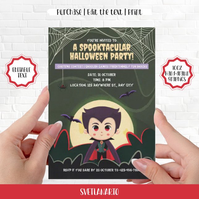 Niedlich Little Vampire Boy Halloween-Party Einlad Einladung (Cute Little Vampire Halloween Party Invitation)