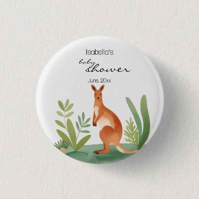 Niedlich Little Watercolor Kangaroo Baby Dusche be Button (Vorderseite)