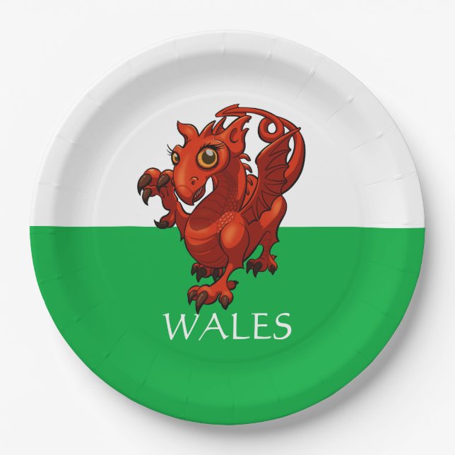 Niedlich Little Welsh Baby Red Dragon Wales Cartoo Pappteller (Vorderseite)