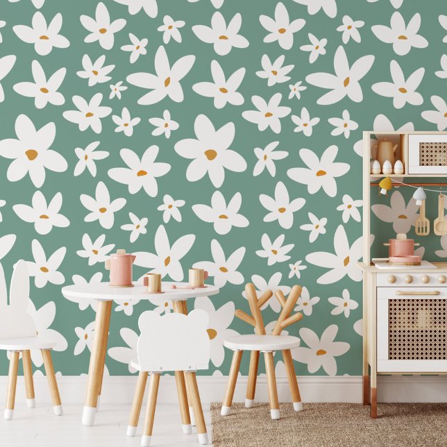 Niedlich Little White Blume Floral Tapete (In situ - play room)