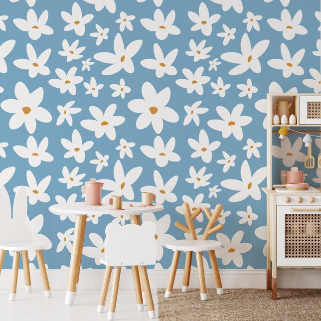Niedlich Little White Blume Floral Tapete (In situ - play room)