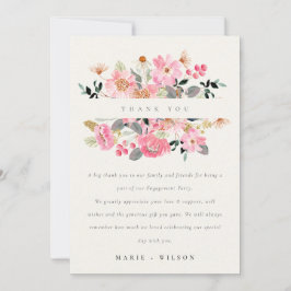 Niedlich Lively Pink Watercolor Floral Verlobung Dankeskarte