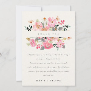 Niedlich Lively Pink Watercolor Floral Verlobung Dankeskarte