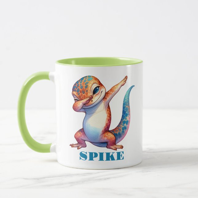 Niedlich Lizard Dabbing Orange Blue Green Tasse (Links)
