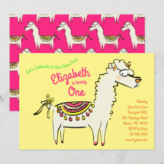 Niedlich Llama Alpaca 1. Geburtstag Party Kinder Einladung