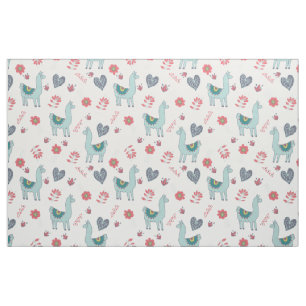 Niedlich Llama Blume Herz Folk Art Doodle Stoff