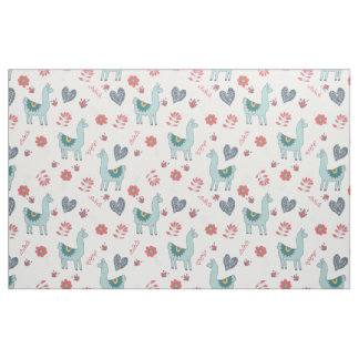 Niedlich Llama Blume Herz Folk Art Doodle Stoff
