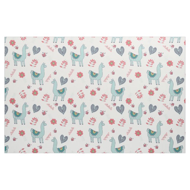 Niedlich Llama Blume Herz Folk Art Doodle Stoff (Fat Quarter (45,7 x 55,9 cm))