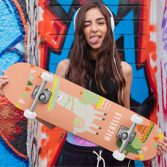 Niedlich Llama Cactus Party Girly Personalisiert Skateboard (Von Creator hochgeladen)