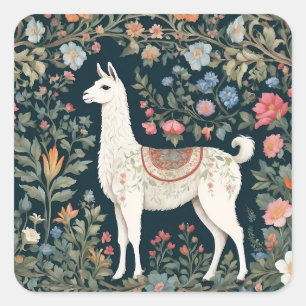 Niedlich Llama Elegant Floral Quadratischer Aufkleber