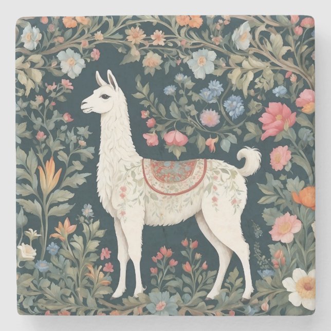 Niedlich Llama Elegant Floral Steinuntersetzer (Vorderseite)