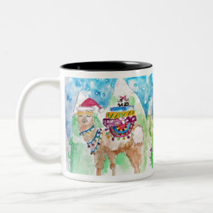 Niedlich Llama Frohe Weihnachten Wasserfarbenkunst Zweifarbige Tasse