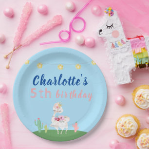 Niedlich Llama Fun Blue Geburtstagsparty Pappteller