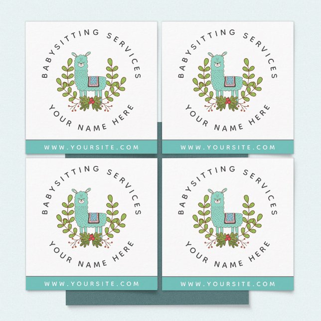 Niedlich Llama Greenery Daycare Kinderbetreuung Ba Quadratische Visitenkarte (Von Creator hochgeladen)