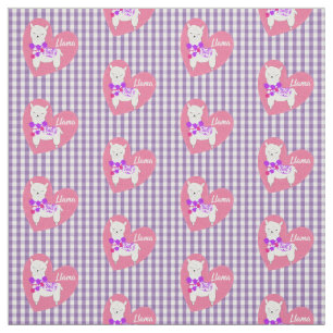 Niedlich Llama Heart Gingham Kariert Pink Lila Wei Stoff