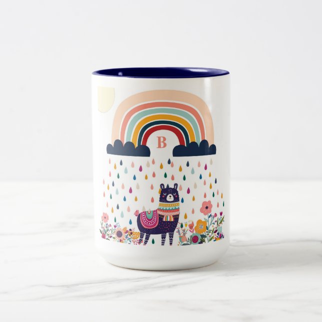 Niedlich Llama Rainbow Initial Monogram Zweifarbige Tasse (Mittel)