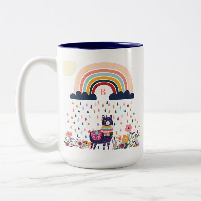 Niedlich Llama Rainbow Initial Monogram Zweifarbige Tasse (Links)