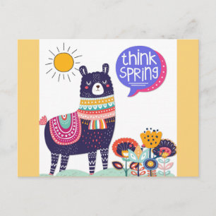 Niedlich Llama Think Spring Postkarte
