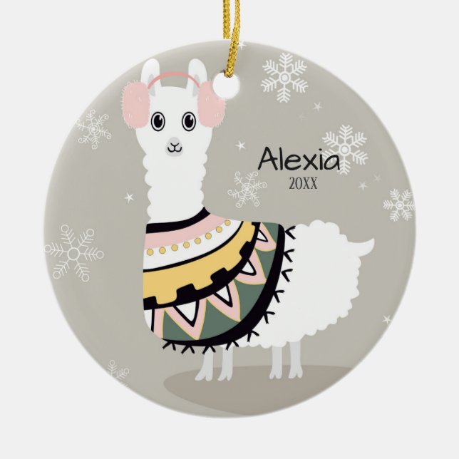 Niedlich Llama Weihnachten Keramik Ornament (Vorne)